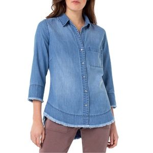 Liverpool Denim Blue Frayed Hem Shirt